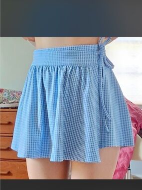 Madewell Blue Gingham Tie-Waist Mini Skort